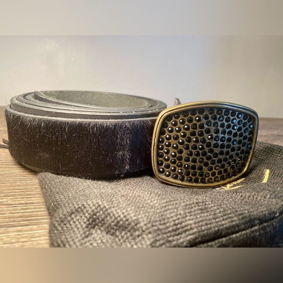 Vintage Roberto Cavalli Black Leather and Cowhide Hair + Jewel Studded Buckle - Picture 2 of 6